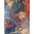 Original oil on canvas by Sally van Heyzen - impressionist, unique arty piece with Asian theme.