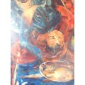 Original oil on canvas by Sally van Heyzen - impressionist, unique arty piece with Asian theme.