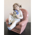 Lladro NAO Daisa Porcelain Figurine Girl Playing with Doll on Armchair Chair