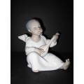 Lladro Legacy Collection Black Angel Playing Lute #4537 Glaze Spain 1969