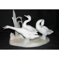 Lladro `Geese Group` #4549, Retired, 3 Ducks w/Snail on Reeds