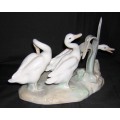 Lladro `Geese Group` #4549, Retired, 3 Ducks w/Snail on Reeds