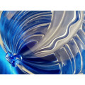 Striking heavy large clear glass bonbon dish with swirls of blue