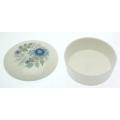 Wedgwood Clementine ribbed edged trinket box and lid - blue flowers on white  #