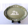 Vintage Wedgwood Jasper Green Oval Dish  #