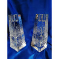 Dartington Crystal Art Glass Pyramid Paperweight Two Candle Holders *
