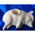 Vintage Large Chubby Sleeping Bisque Pig Piggy Piglet Candle Holder *