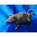 Old Painted Bisque Candle Holder Pig
