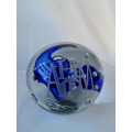 Studio Glass Paperweight Blue and White
