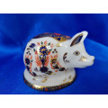 Royal Crown Derby Sitting Piglet  Pig Paperweight - Gold Stopper