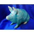 Vintage Turquoise glazed pottery pig in the style of Wemyss