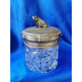 Very Old Metal Lidded Glass Jar with Pig On top *