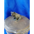 Very Old Metal Lidded Glass Jar with Pig On top *