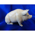 Old Cream Porcelain Sitting Pig  *