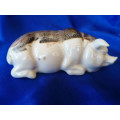Cream and Brown Porcelain Lying Pig *