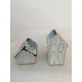 Miniature House - Two blue and glazed pottery Cottage