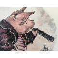 Illustrators original Watercolour Pig pirate 1975 signed