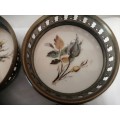 Six Vintage Ceramic and Metal Coasters with Flower design #