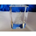 3D Laser Etched Solid Glass Crystal Cube Baby Rhino