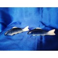2 x Blue Ceramic Carp or Koi Fish Figures #