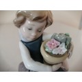 Lladro Figurine Girl Holding Basket of Flowers