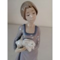 1990 Nao Lladro Precious Bundle Girl Holding Rabbit by Sculptor Vicente Martinez