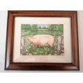 Stunning Pigs in Bloom Print `Large White` #
