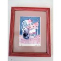 Print of Dog and cat eatting a pie.Erika O`Neil `Pie Pigs` Framed #