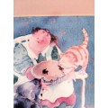 Print of Dog and cat eatting a pie.Erika O`Neil `Pie Pigs` Framed #