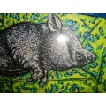 Carved wooden framed print pig sleeping on the sofa #