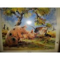 Pig and piglets John hayson print ` Apple Sauce ` framed #