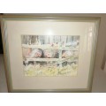 Stunning watercolor Pig Family behind the fence Dorothy Burke #