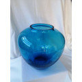 Stunning Heavy Aqua Blue Bulb glass Vase