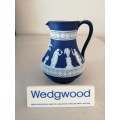 1920 Wedgwood Jasperware Dark Blue Neoclassical Fancy Latticew Pitcher Jug  #