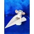 Lladro 6665 `Let`s Fly Away` goggled puppy dog on a paper airplane