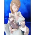 RETIRED VINTAGE LLADRO CAT NAP FIGURINE 5640 Girl With Her Kitten And Puppy