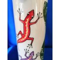 Hand painted Large Tall pottery Jug Lizards or geckos
