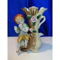 Vintage Porcelain Flower Vase Boy Playing Flute Decor Victorian  #