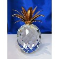 Swarovski Crystal Large Gold Hammered Leaf Pineapple candleholder Retired #