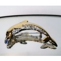 Beautiful Vintage Gold and Crystal Dolphin Brooch #