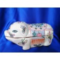 Rare Early 20th Cent Chinese Famille Rose Pig Large Trinket Pot Neck Rest #