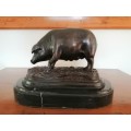 Antique Bronze Truffle Sow Jules Moigniez 1800s Signed Pig Swine on Marble Base #
