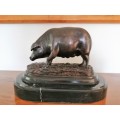 Antique Bronze Truffle Sow Jules Moigniez 1800s Signed Pig Swine on Marble Base #