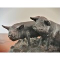 Antique Bronze Jules Moigniez 1800s Signed Pigs on Marble Base #