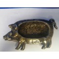 Antique Solid Brass Pig Pin Tray / Dish / Ashtray, Wild Boar Deponiet #