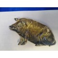 Antique Solid Brass Pig Pin Tray / Dish / Ashtray, Wild Boar Sitting  #