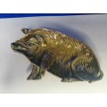 Antique Solid Brass Pig Pin Tray / Dish / Ashtray, Wild Boar Sitting  #