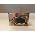 ANTIQUE REPOUSSE BRASS PIG LARGE MATCHBOX HOLDER- ENGRAVED `SCRATCH ME` #