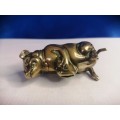 Antique Brass Figural Vesta Case - chatelaine Match Safe Pig Holding Bag of Money Go to Bed  #