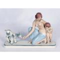 Royal Dux figural group of a mother a child with goat, pink triangle mark